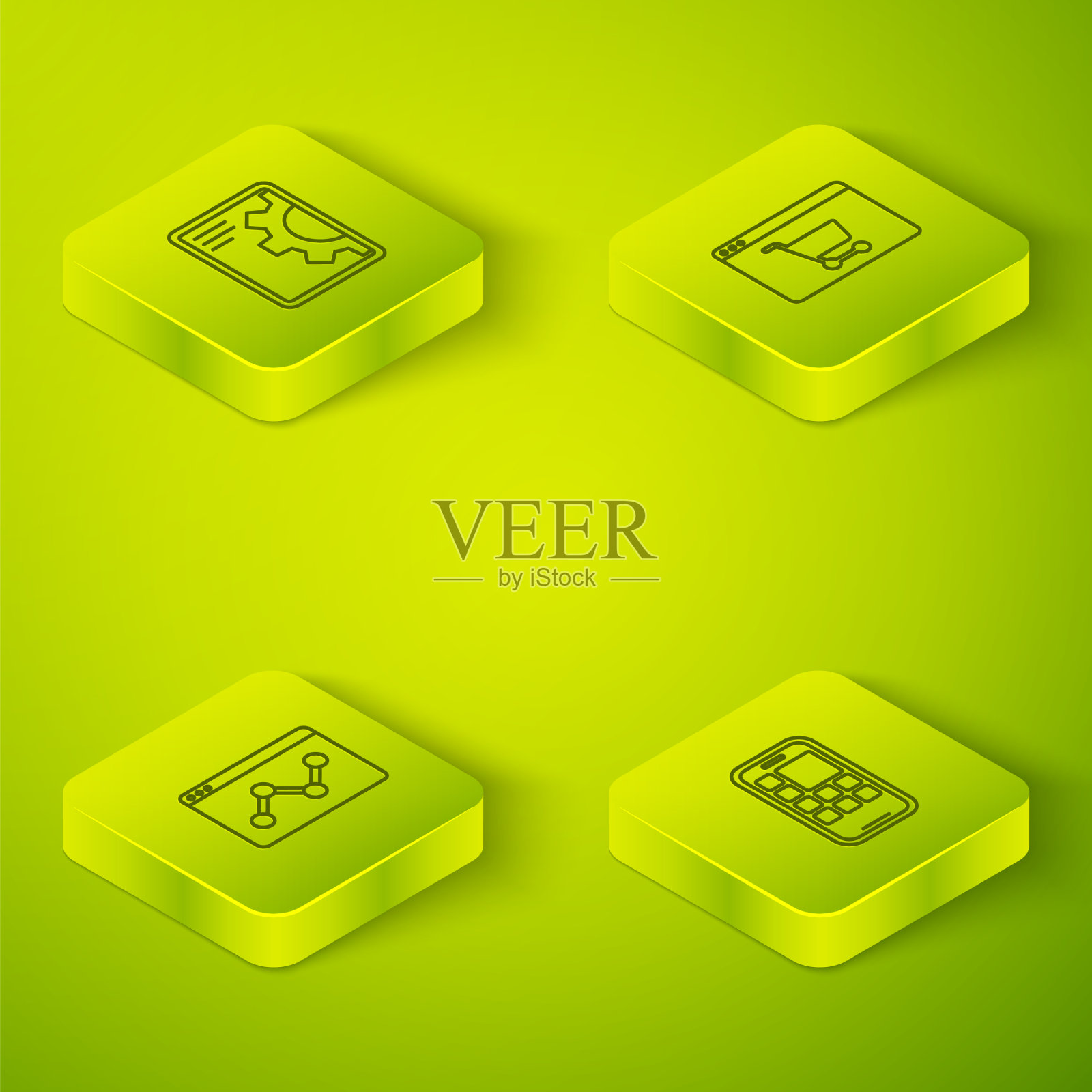 在屏幕上设置在线购物等距线图标素材