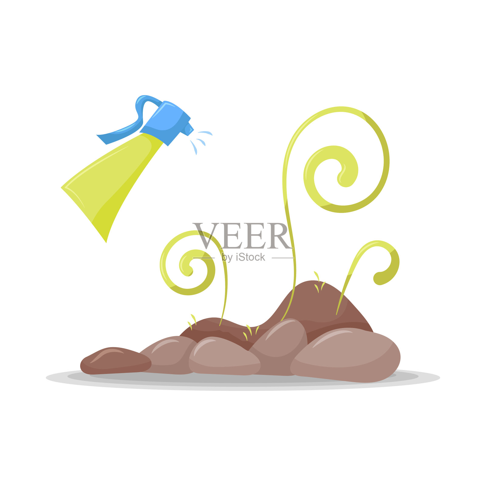 园艺工具喷水与花坛隔离设计元素图片