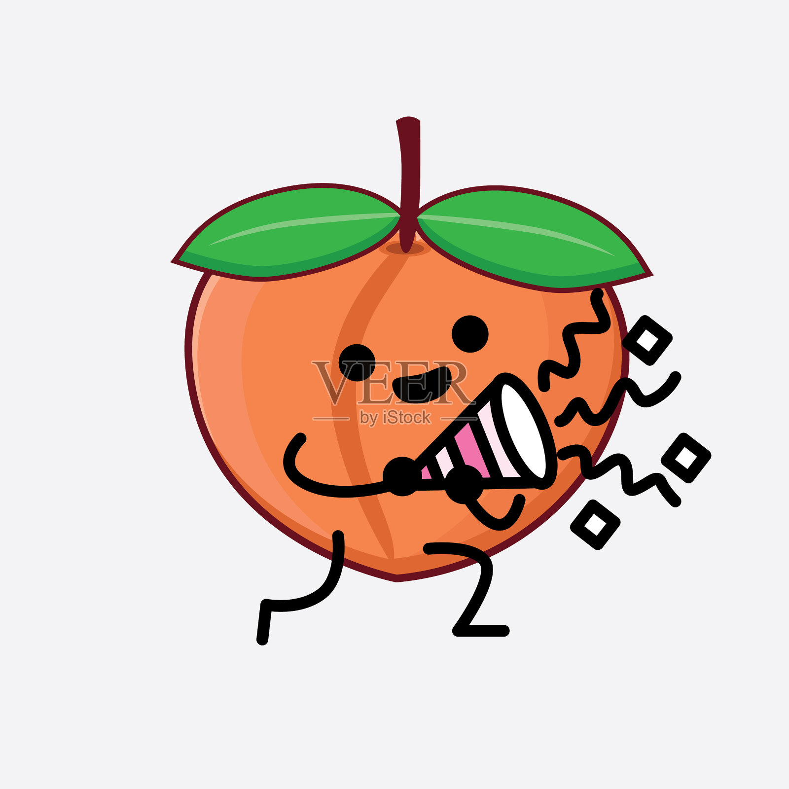 可爱的桃果人物，简单的脸和手插画图片素材