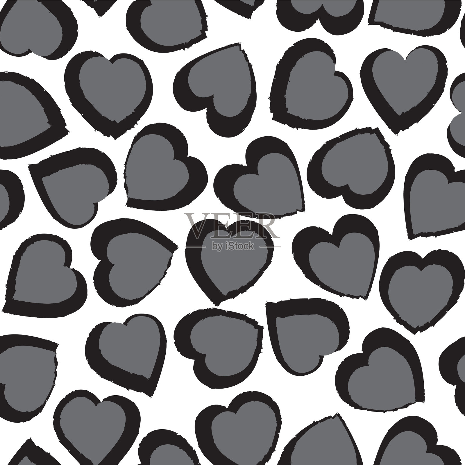 黑白心形笔触插画图片素材