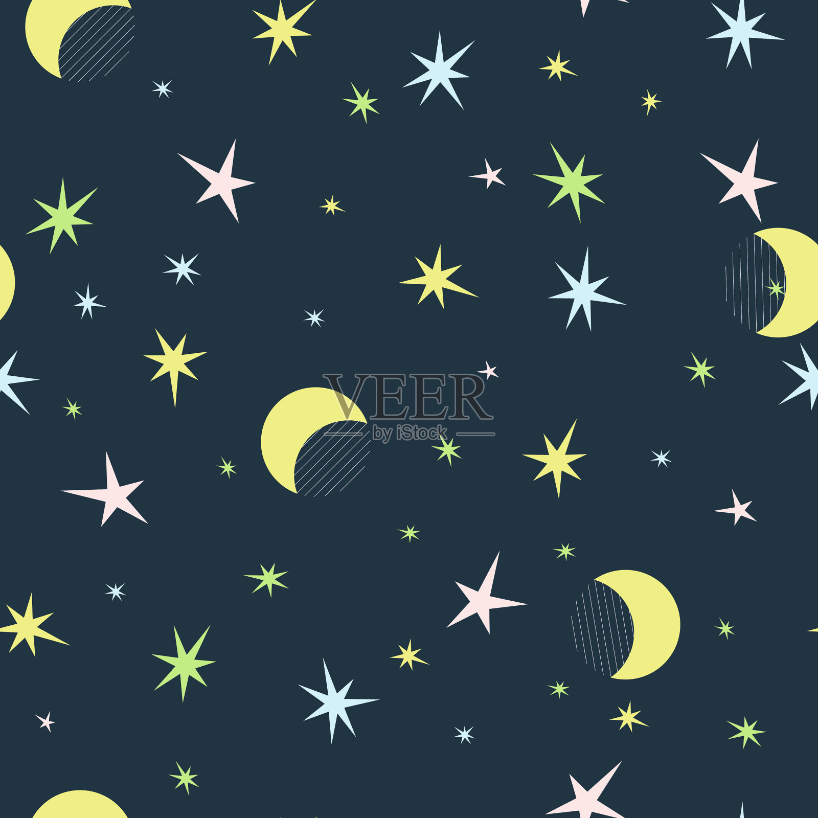 夜晚有月亮和星星的图案插画图片素材