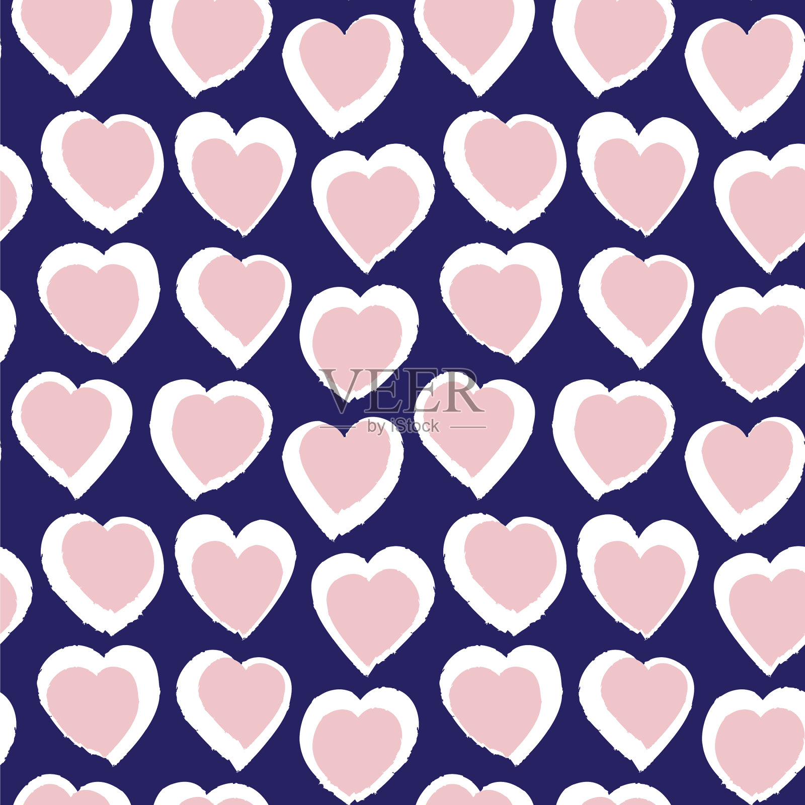 粉色海军蓝心形笔触无缝衔接插画图片素材