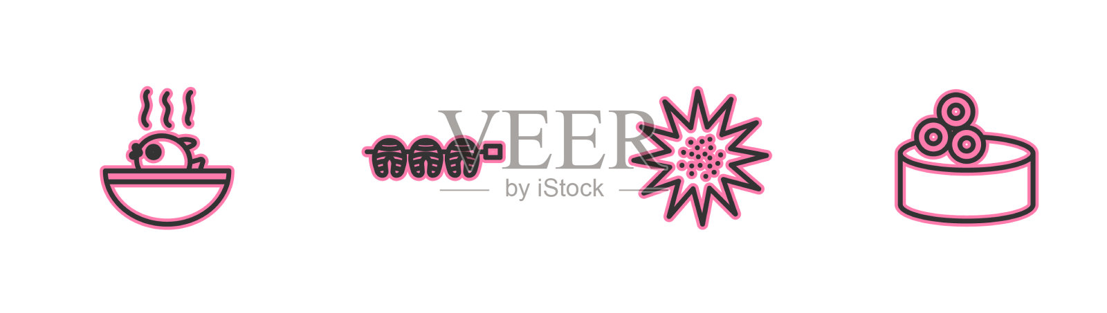Set line河豚鱼汤海胆烤插画图片素材