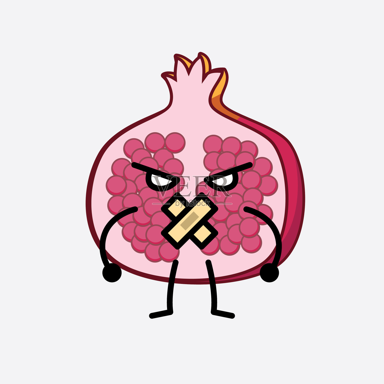 石榴水果可爱的性格与简单的脸插画图片素材