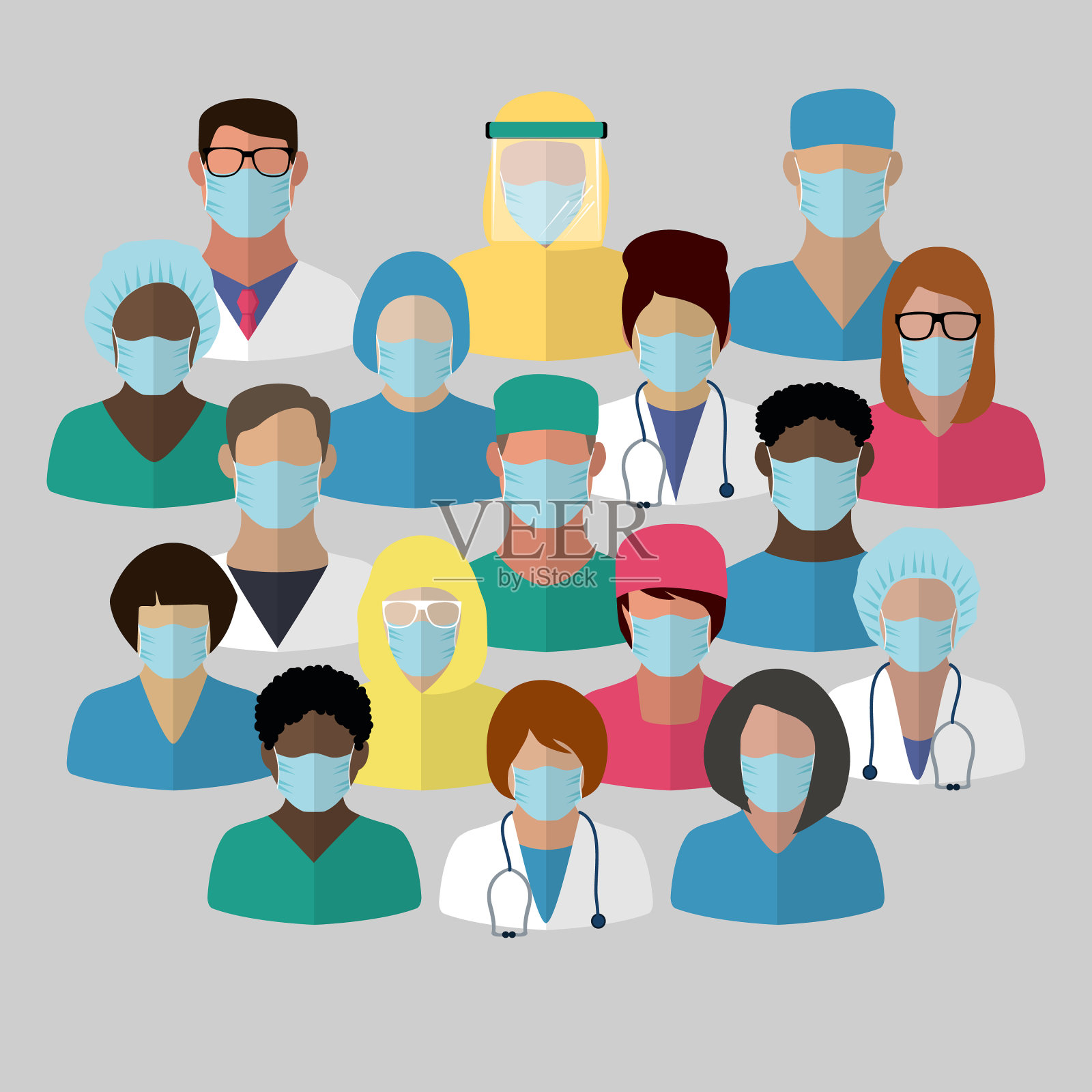 医生们戴着防护口罩插画图片素材