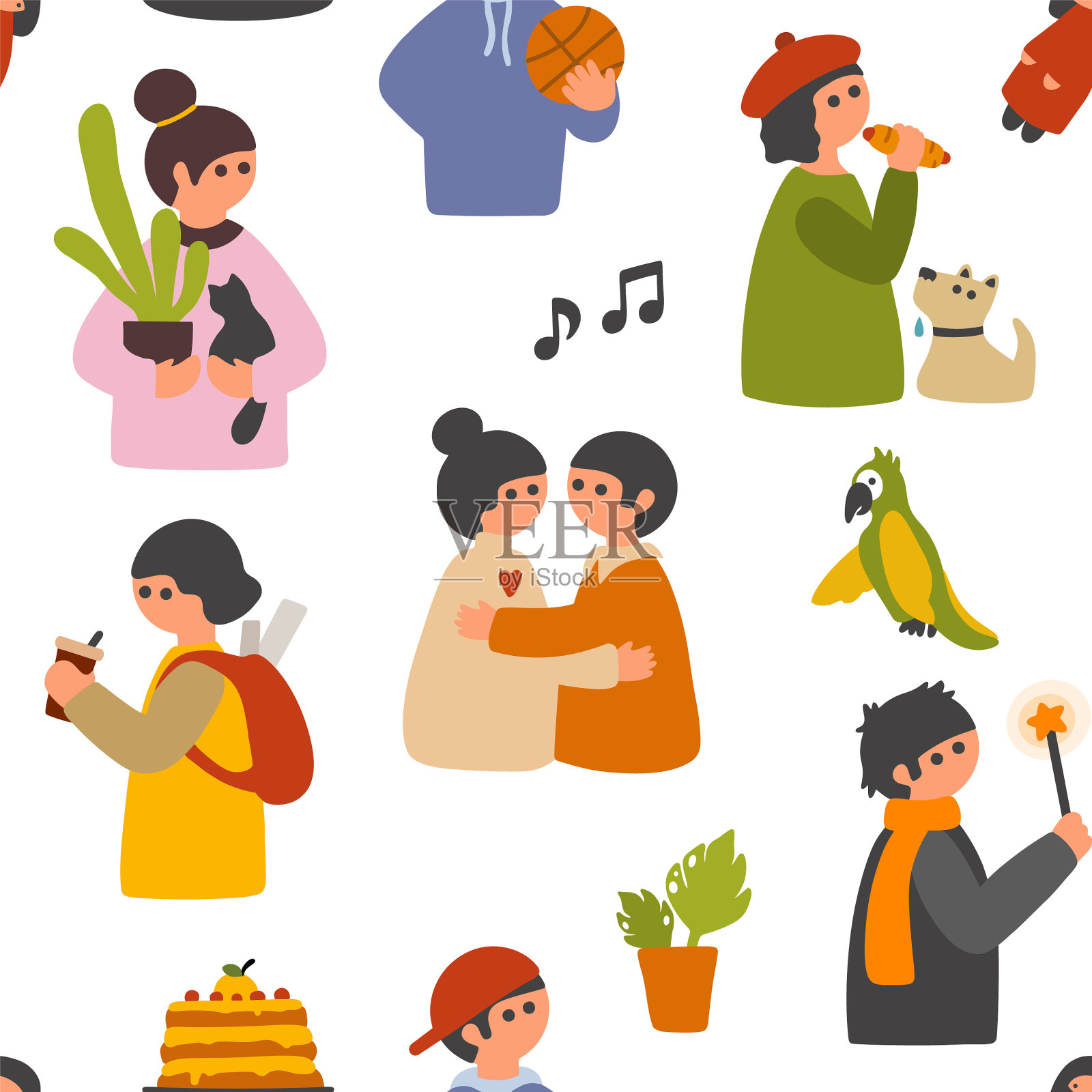 卡通人物无缝图案为墙纸插画图片素材