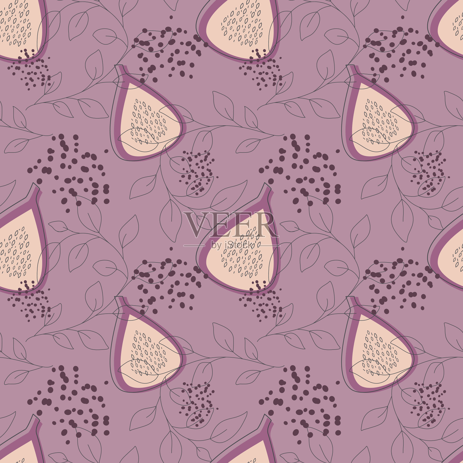 紫果无花果花纹无缝插画图片素材