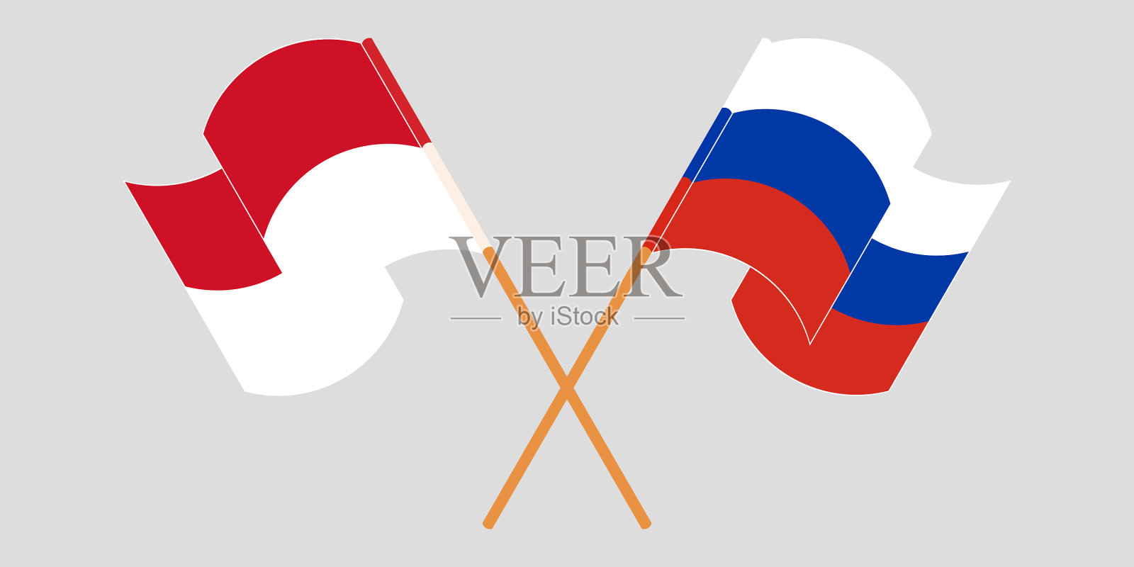 印度尼西亚和俄罗斯国旗交叉挥舞插画图片素材