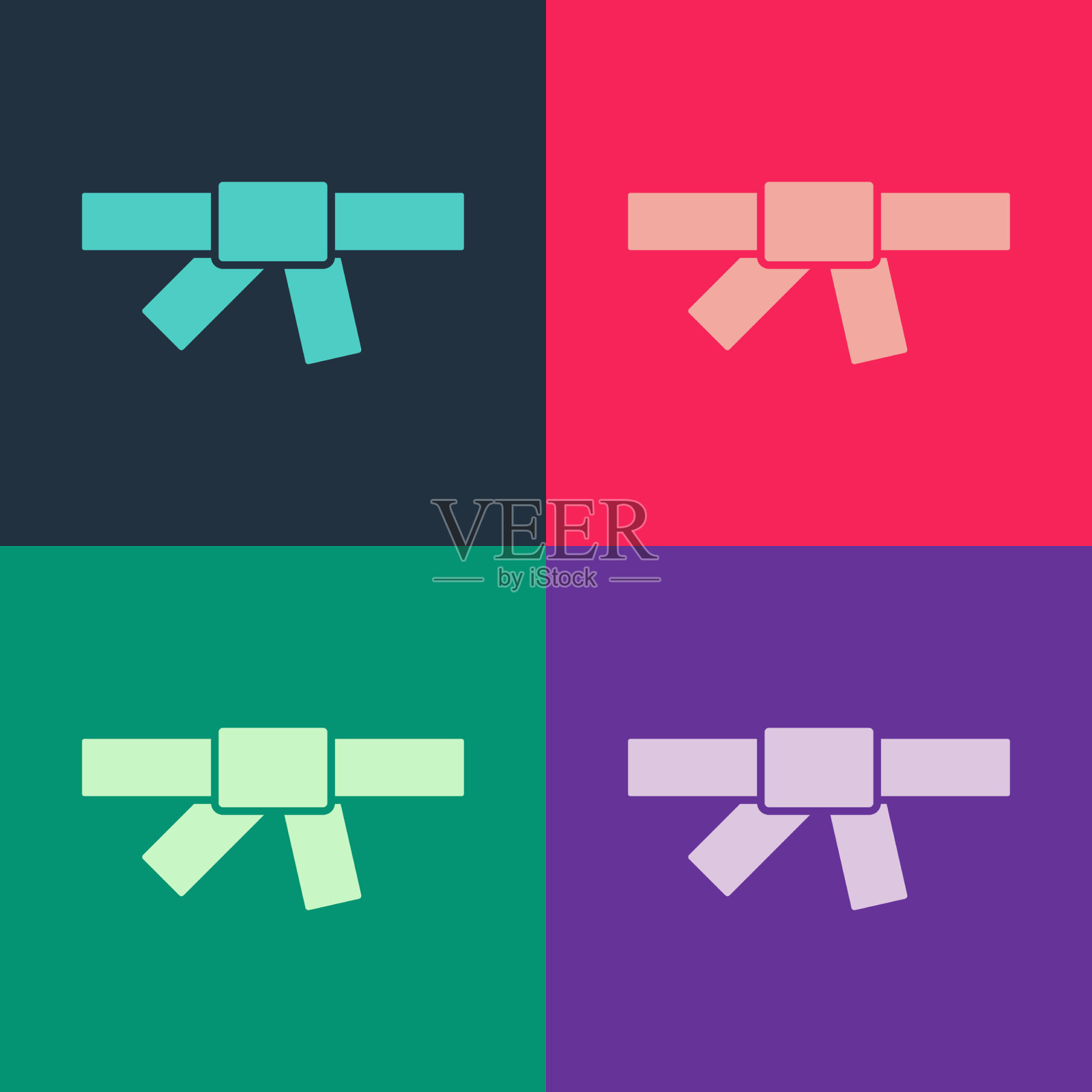 流行艺术黑色空手道带图标孤立的颜色插画图片素材