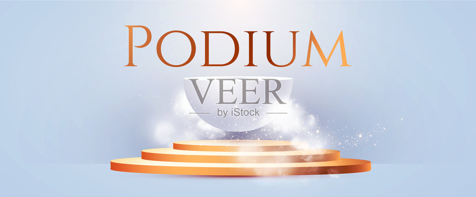 3d现实的白色和金色圆形讲台与雾插画图片素材