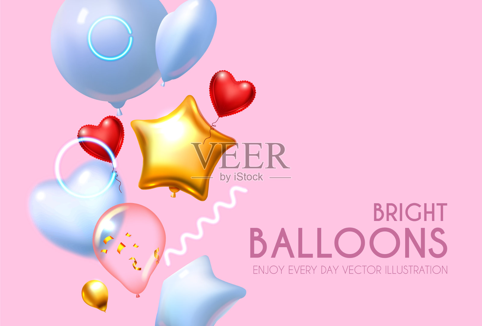 气球用金属箔亮丽的活动设计与空中飞行插画图片素材