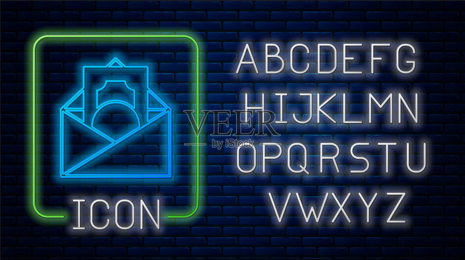 发光的霓虹灯信封与硬币美元符号图标插画图片素材