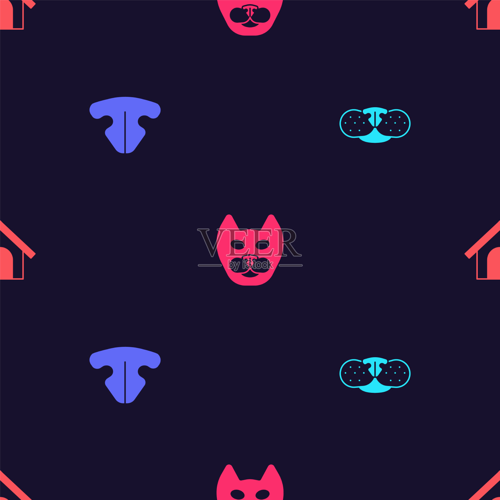 猫鼻和狗屋设置为无缝模式图标素材