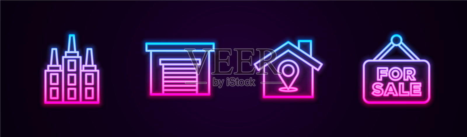 设置线摩天大楼车库位置与房子插画图片素材