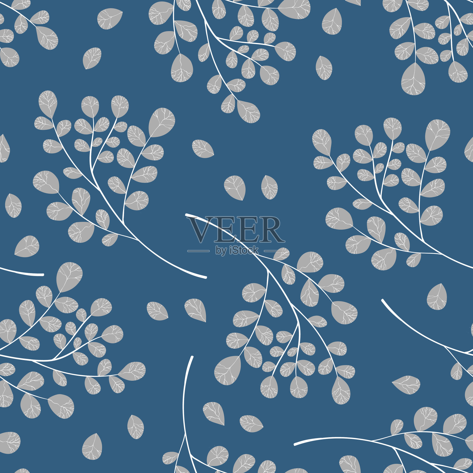 花卉无缝与手绘颜色的叶子可爱插画图片素材