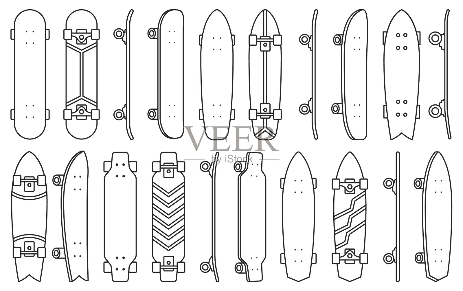滑板孤立的轮廓设置图标图标素材