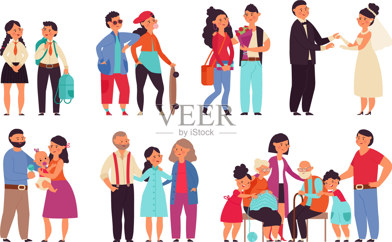 家庭制作卡通，男人和孩子们一起玩插画图片素材