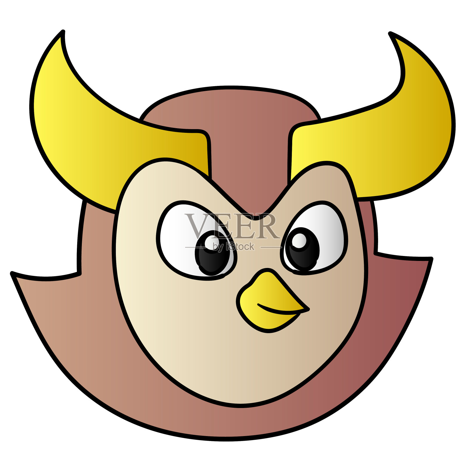 一只友好的猫头鹰，头上有一个金色的皇冠图标插画图片素材