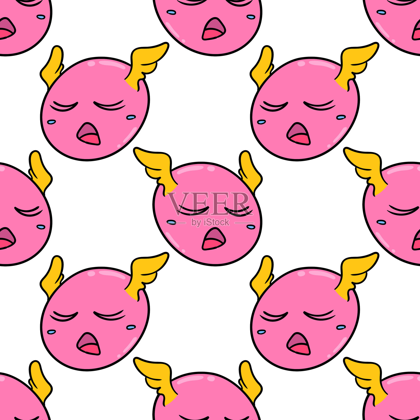 睡觉怪物头无缝图案纺织品插画图片素材