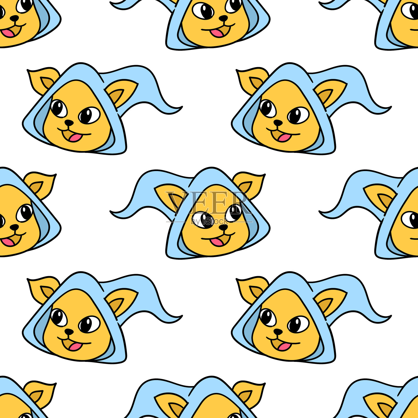 微笑猫兜无缝图案纺织印花插画图片素材