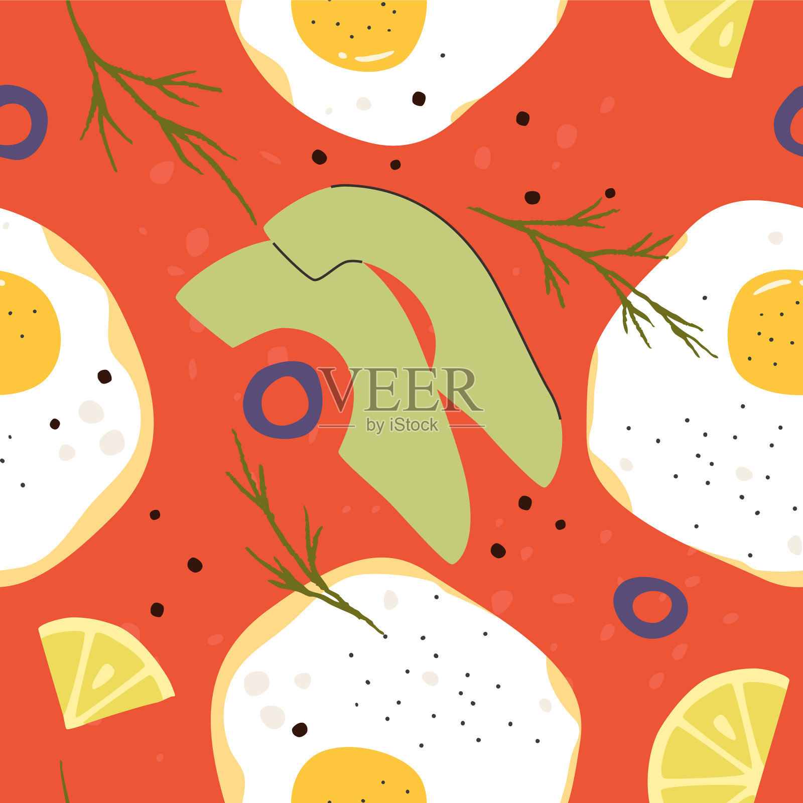 煎蛋无缝图案插画图片素材