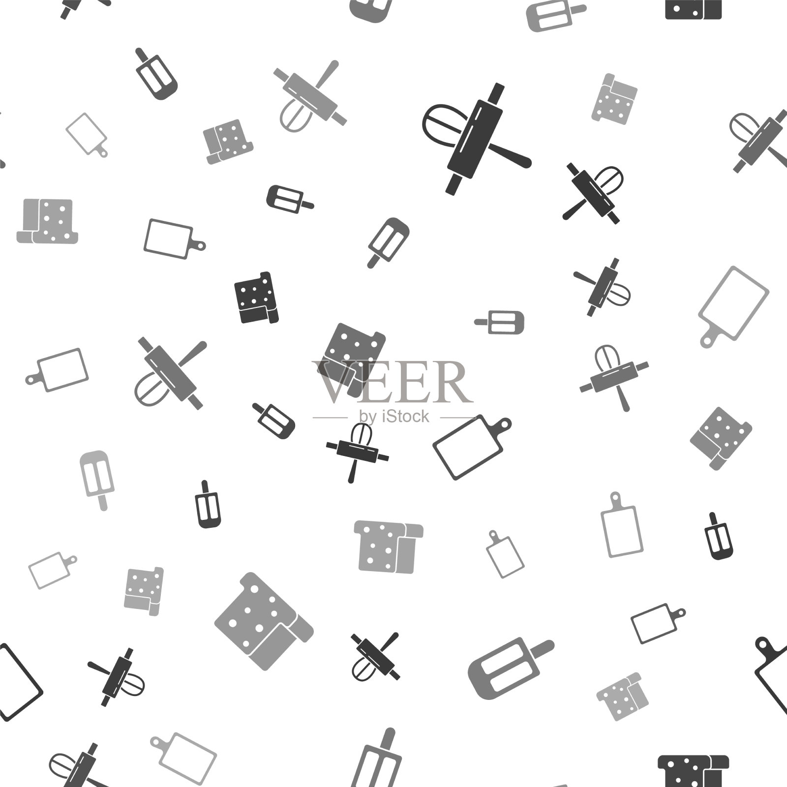 设置厨房搅拌器和擀面杖冰淇淋图标素材