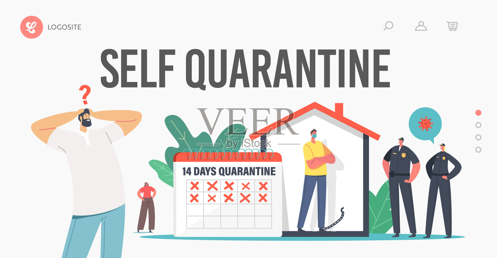 新型冠状病毒感染的自我隔离特点插画图片素材