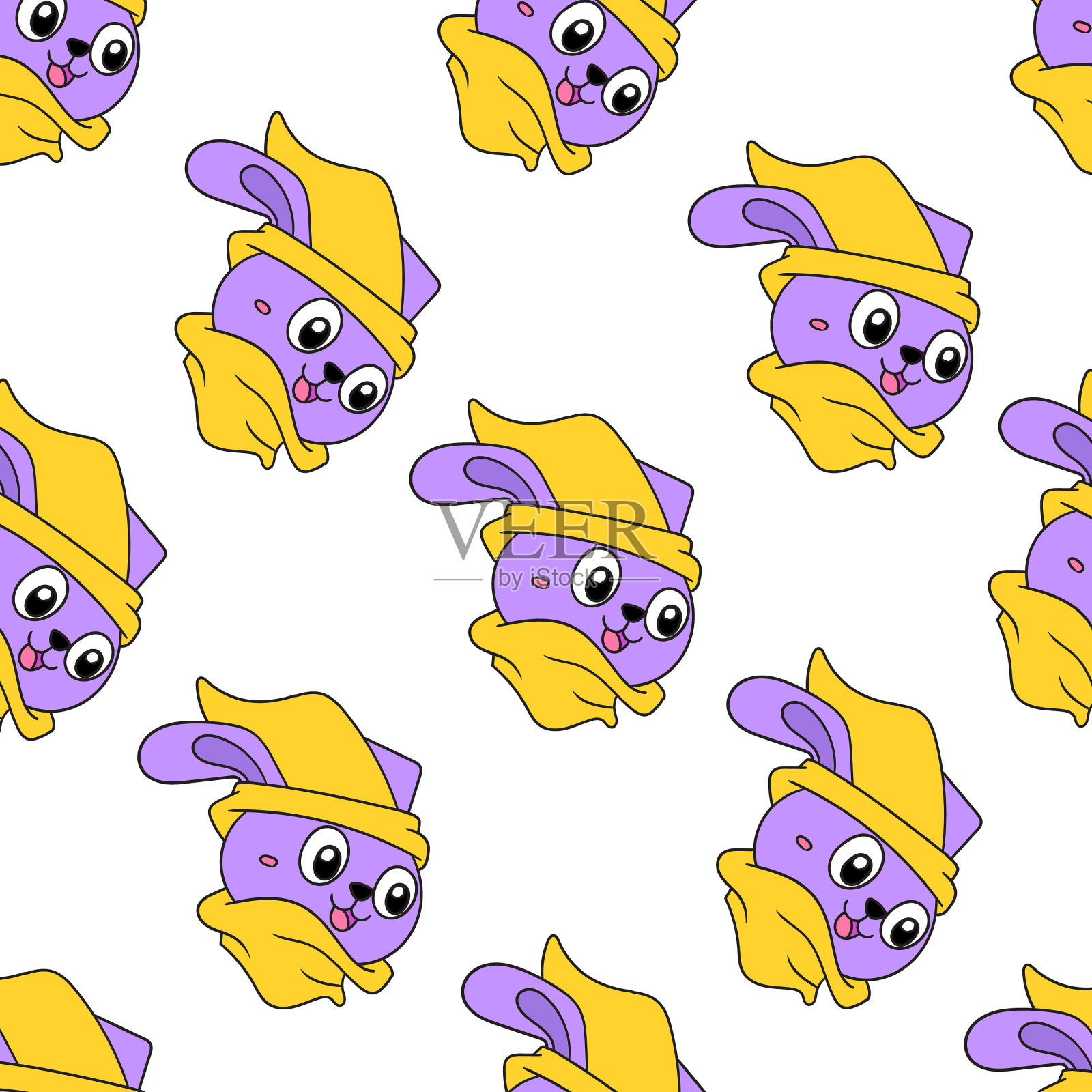 兔笑猎人无缝花纹纺织品插画图片素材