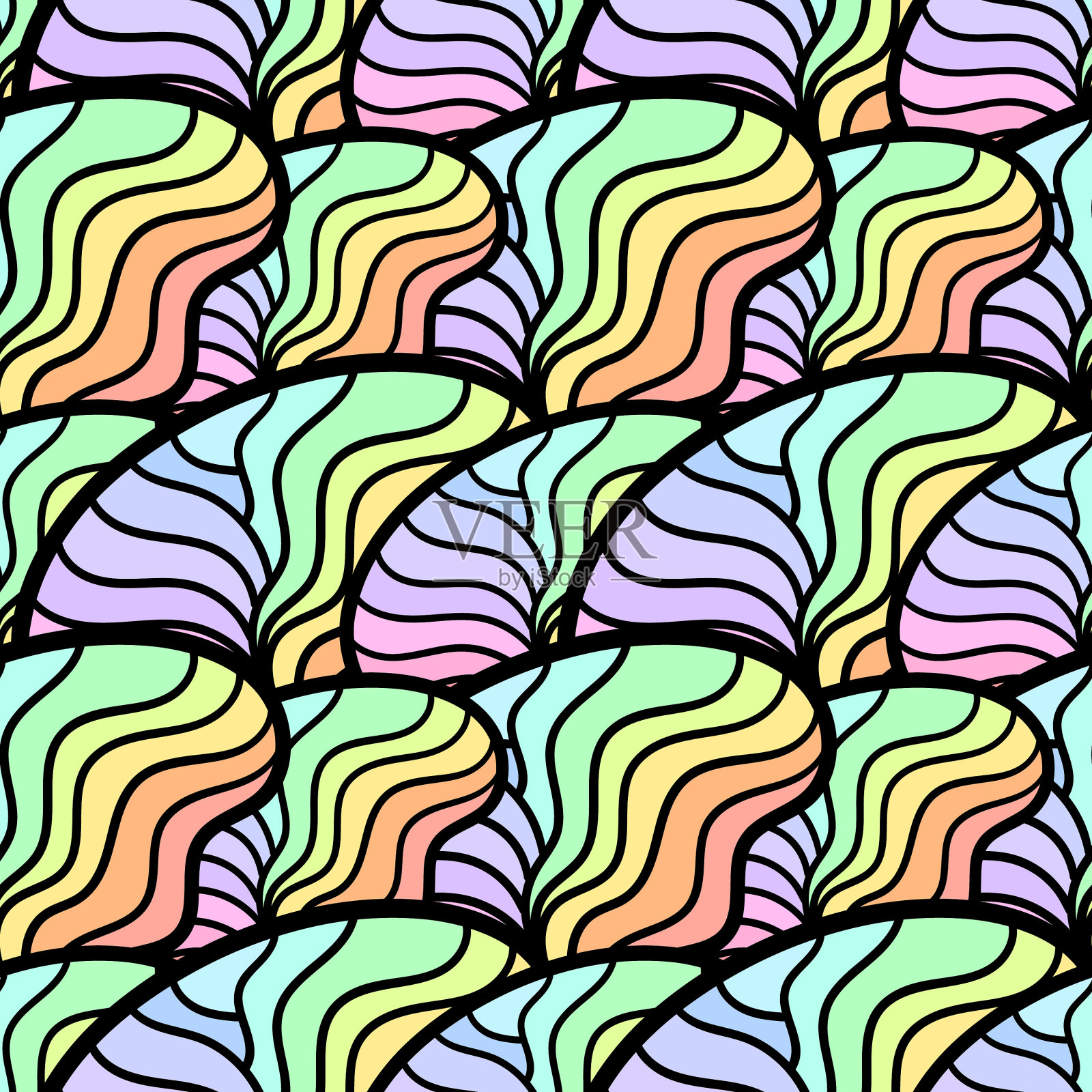 彩虹蛤壳无缝图案纺织品插画图片素材