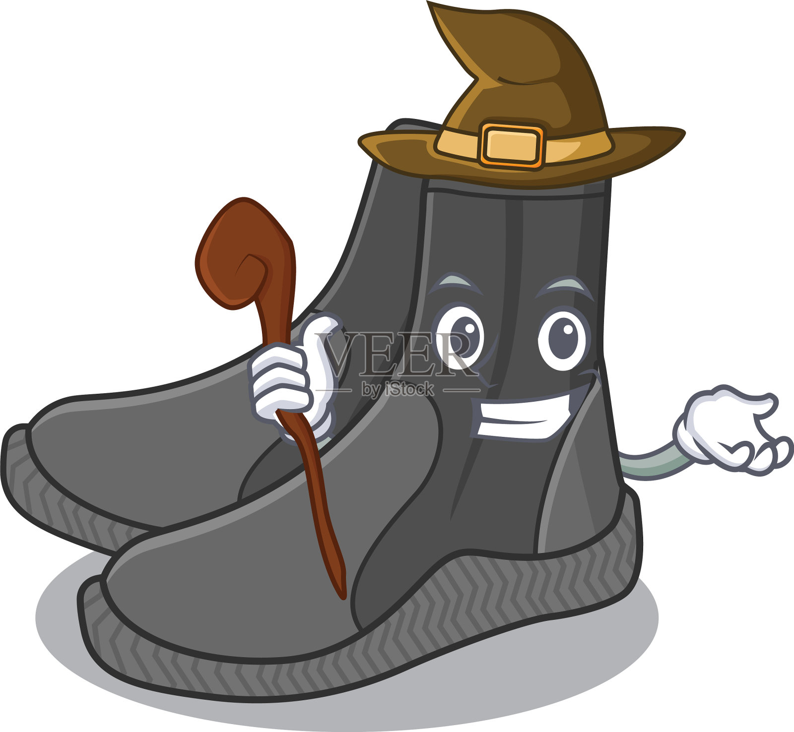 鬼鬼祟祟的女巫潜水靴卡通人物设计插画图片素材