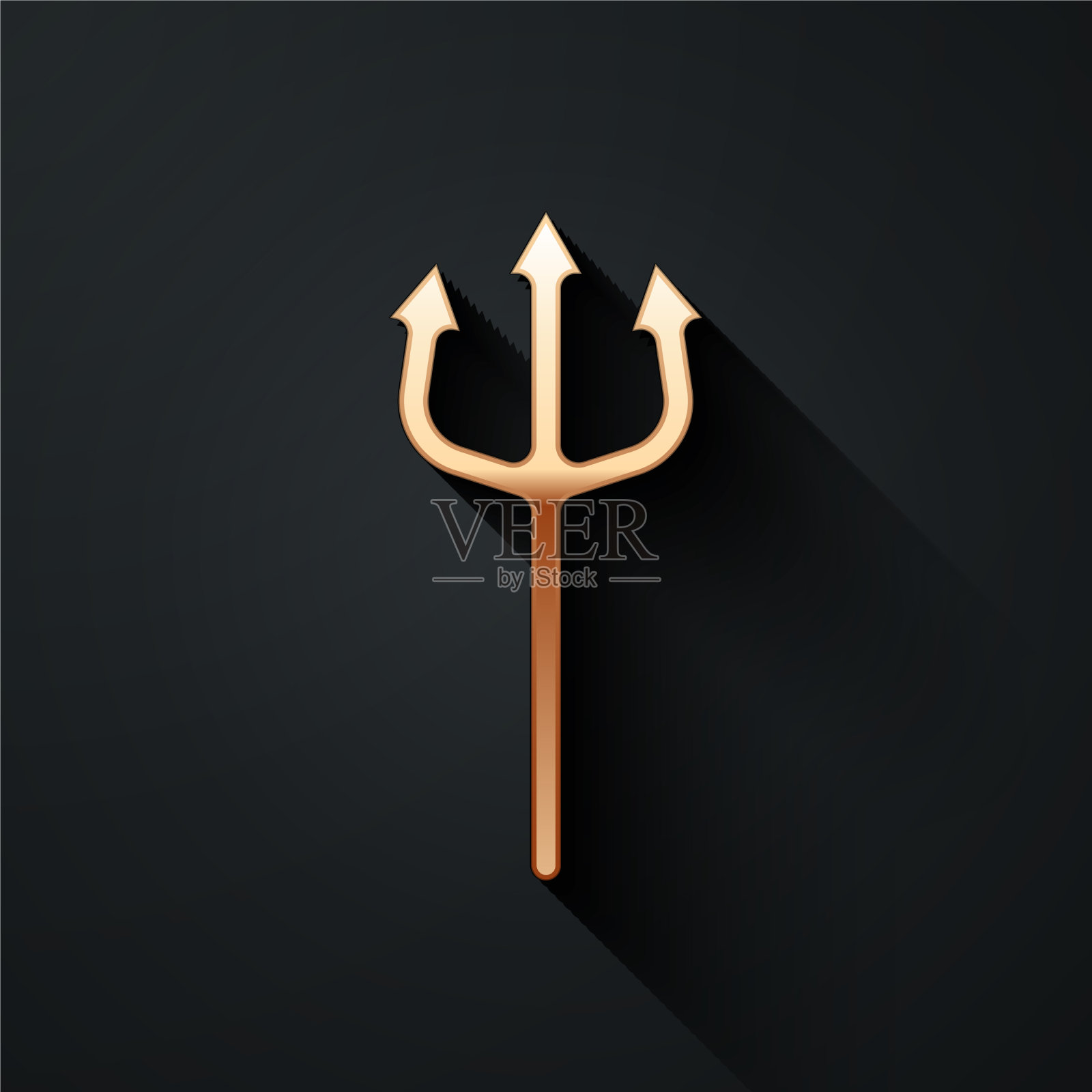 金色海王星三叉戟图标孤立在黑色插画图片素材