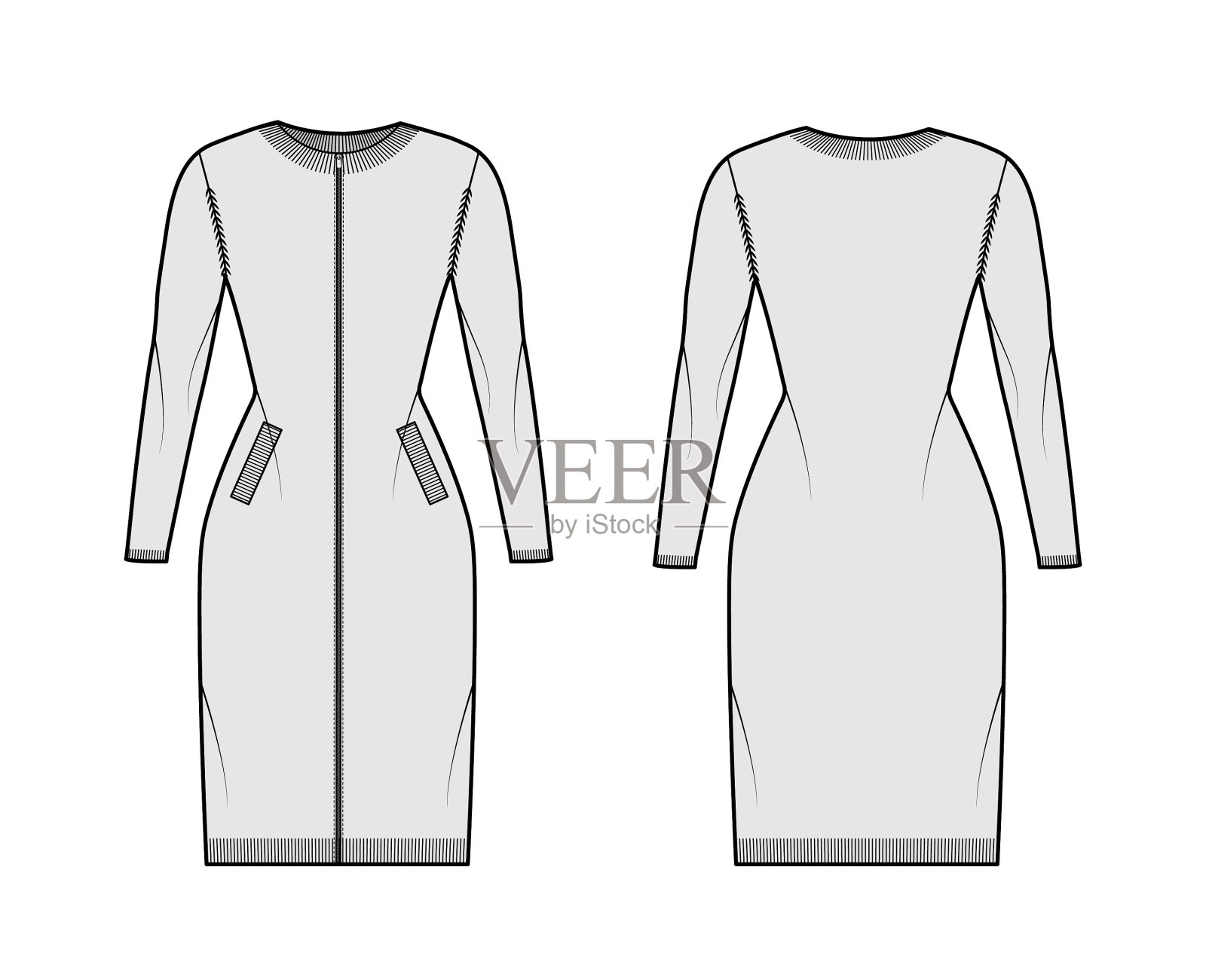 拉链连衣裙开襟羊毛衫技术时尚插画图片素材