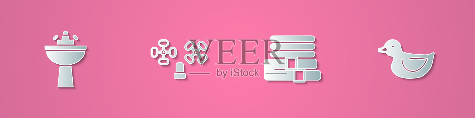 设置剪纸面盆与自来水插画图片素材