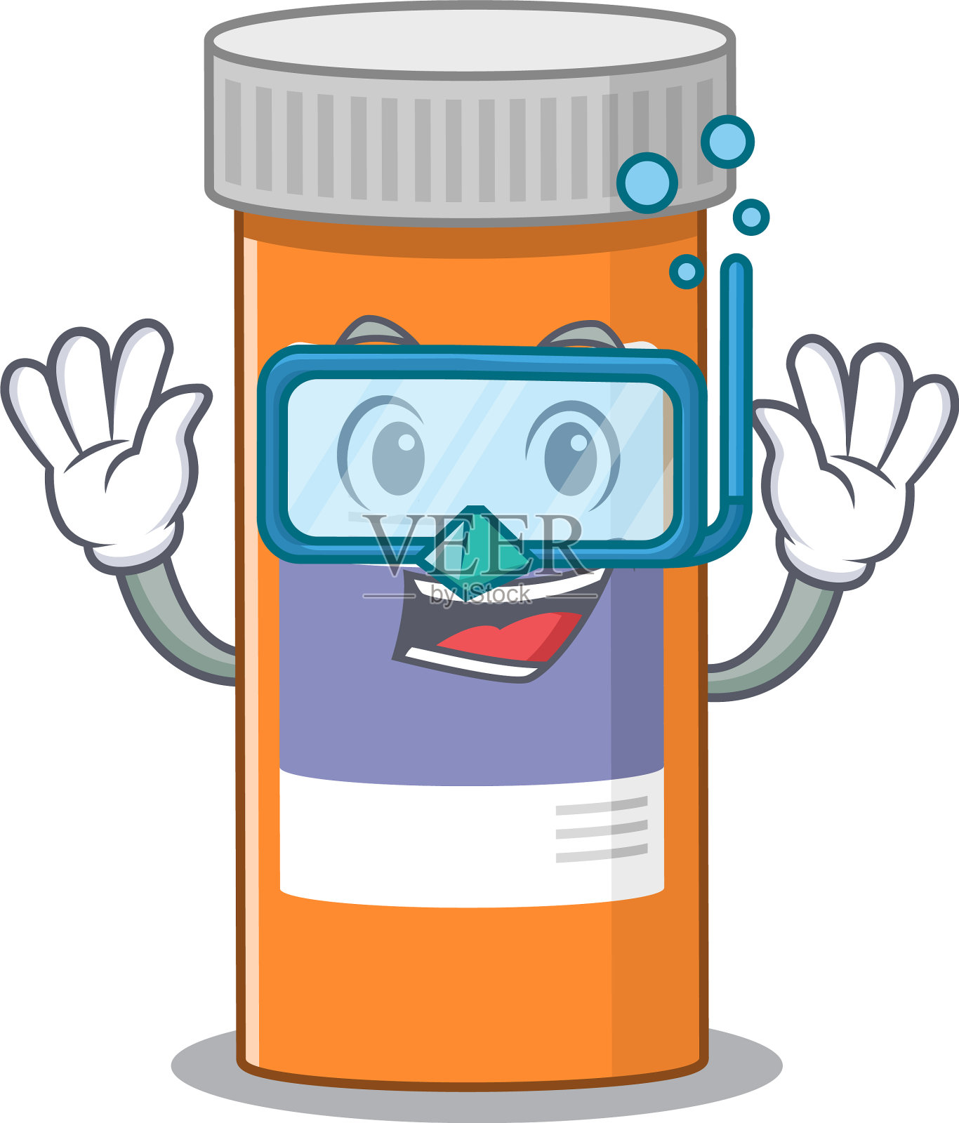 药丸药瓶吉祥物戴着潜水眼镜游泳设计元素图片