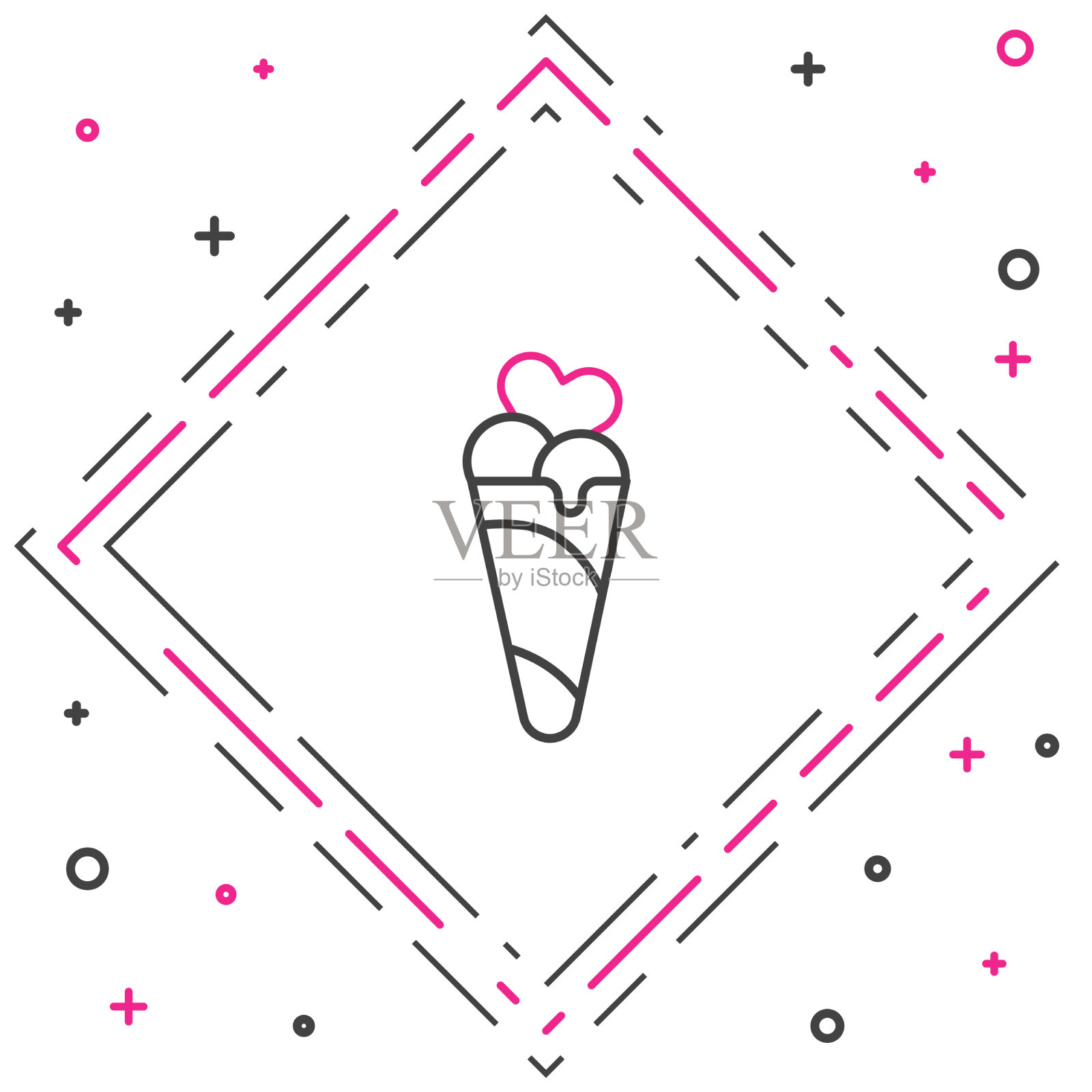 在华夫蛋筒图标孤立的冰淇淋线插画图片素材