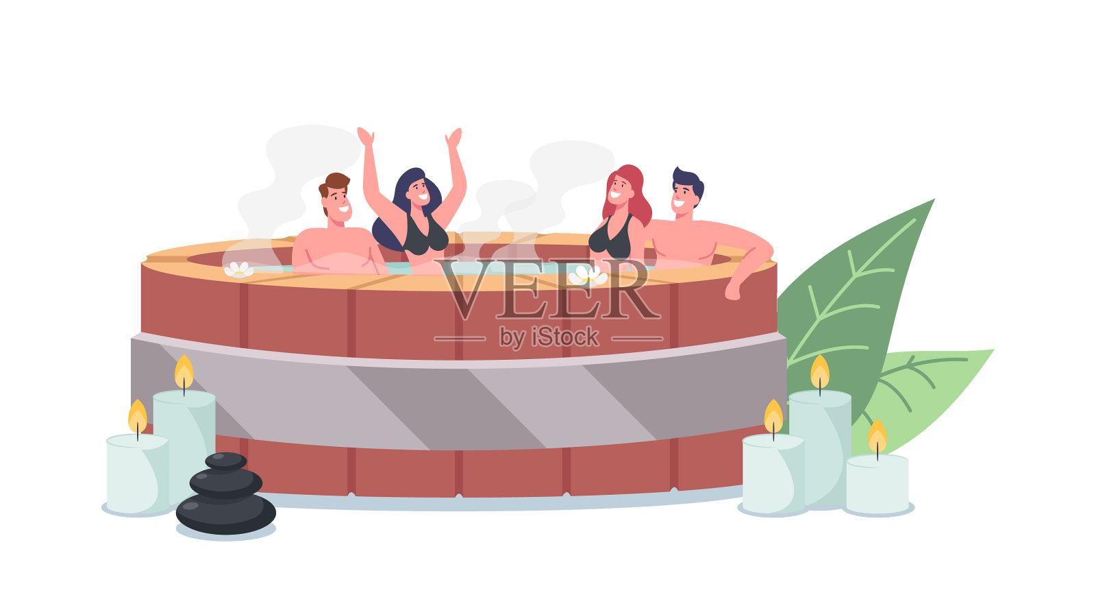 年轻男女角色坐在木椅上设计元素图片