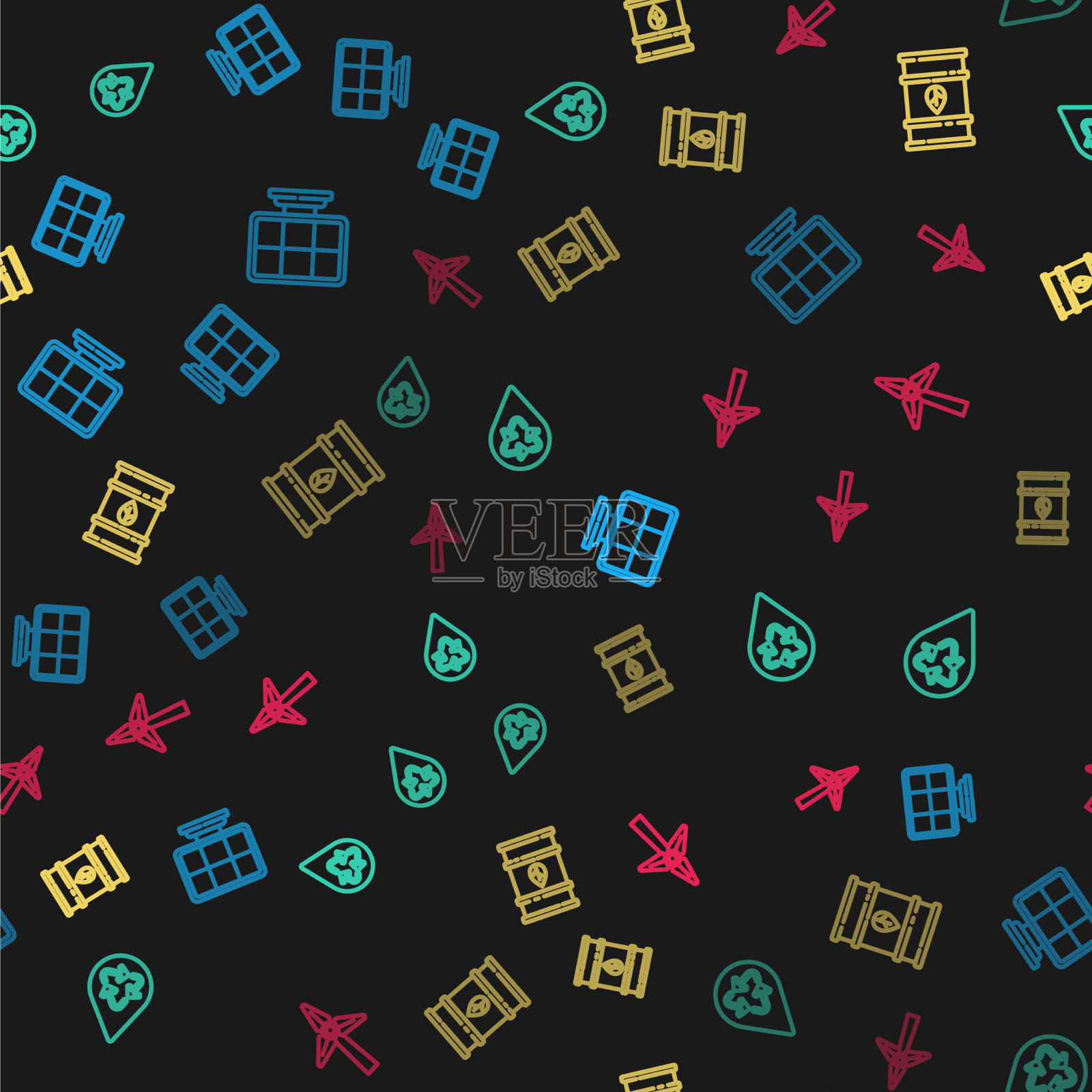 成套太阳能电池板回收清洁水图标素材