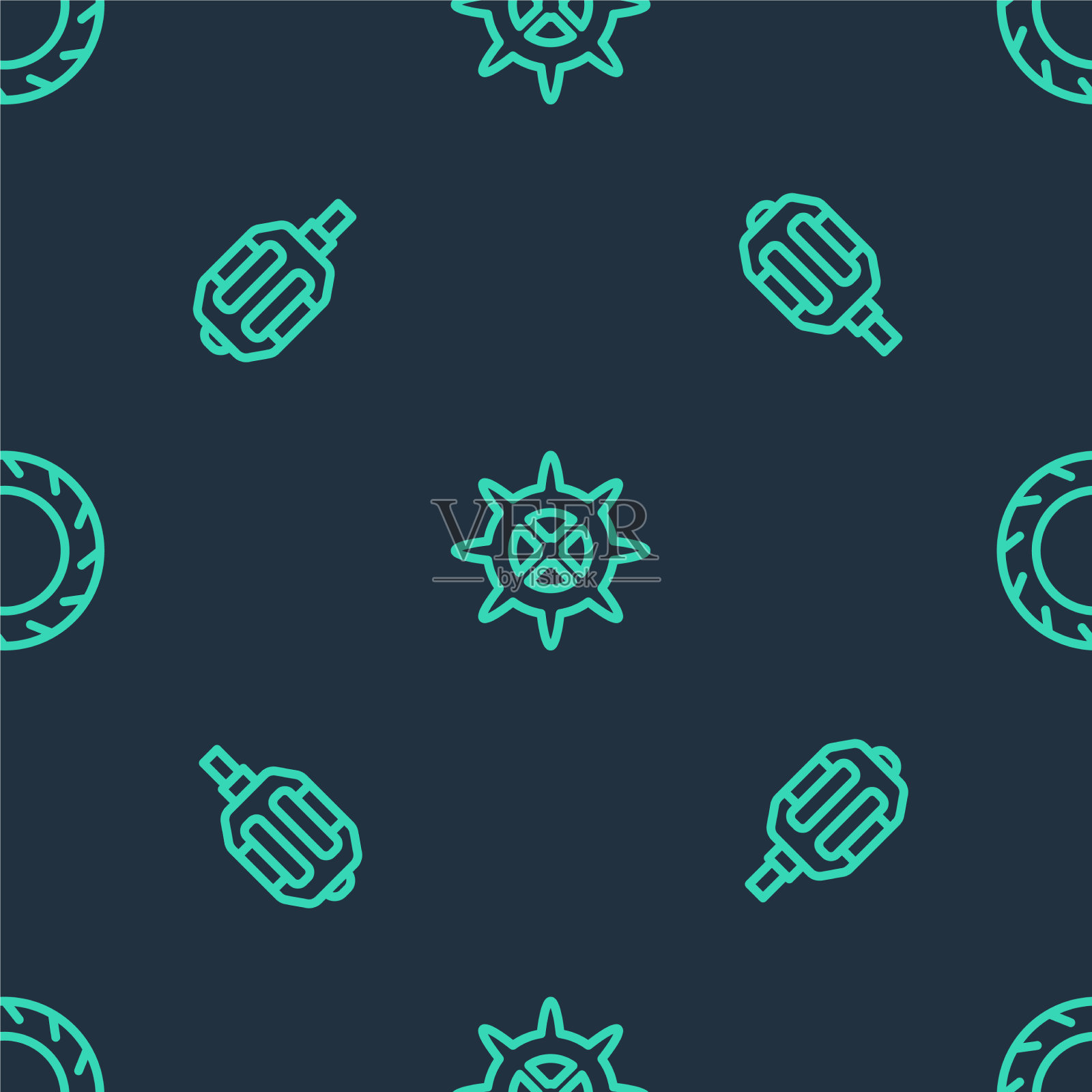 自行车链轮、曲柄、脚踏板和车轮套线图标素材