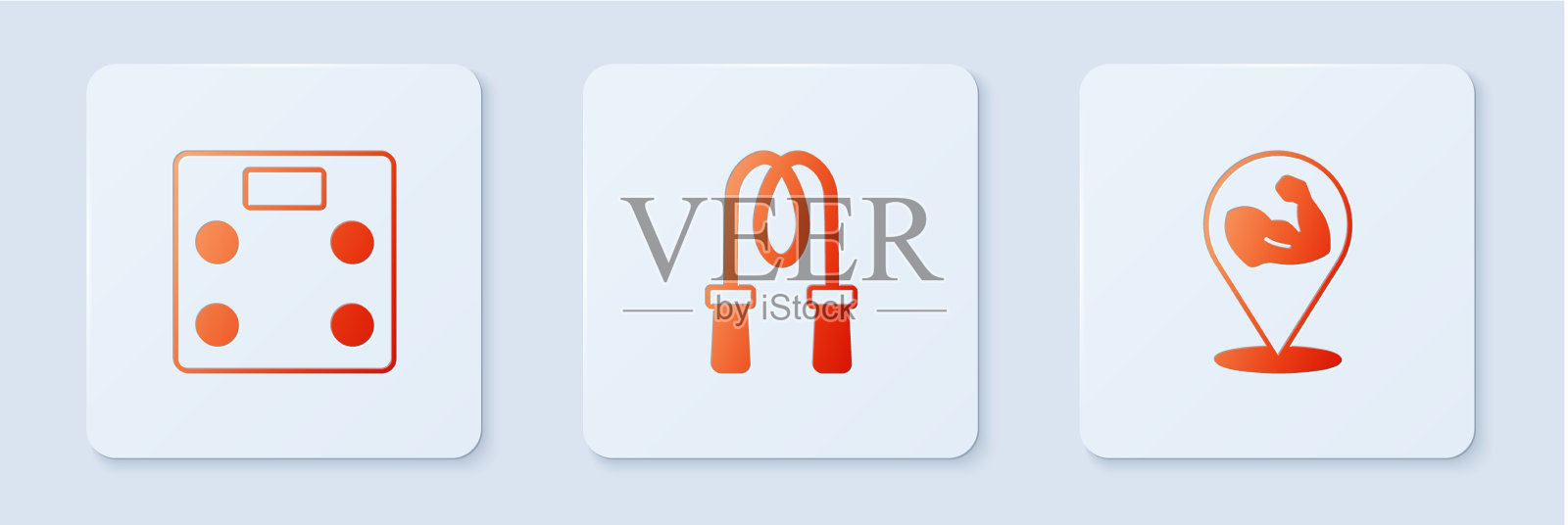 设置跳绳浴室秤和健美运动员图标素材