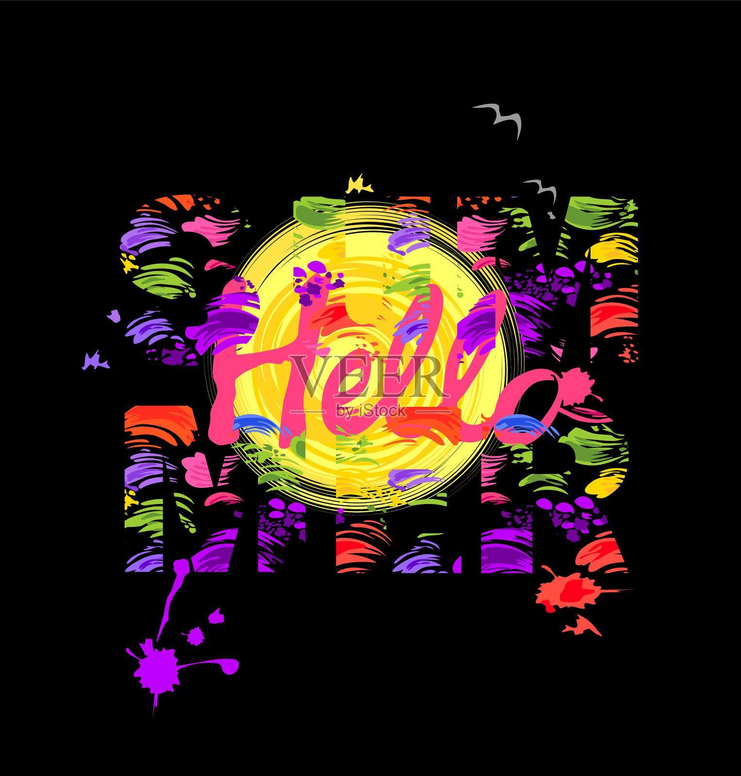 印有“你好夏天”字样的t恤插画图片素材