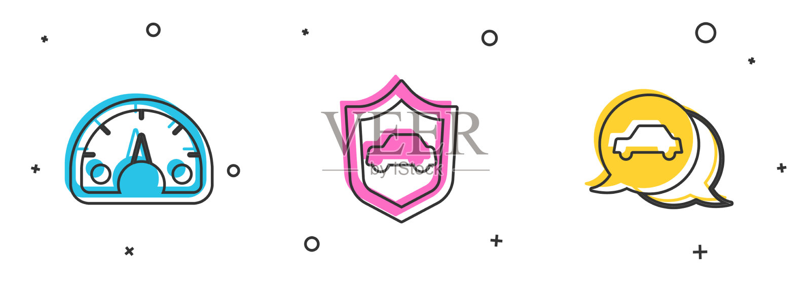 设置速度计汽车与盾牌和服务图标图标素材