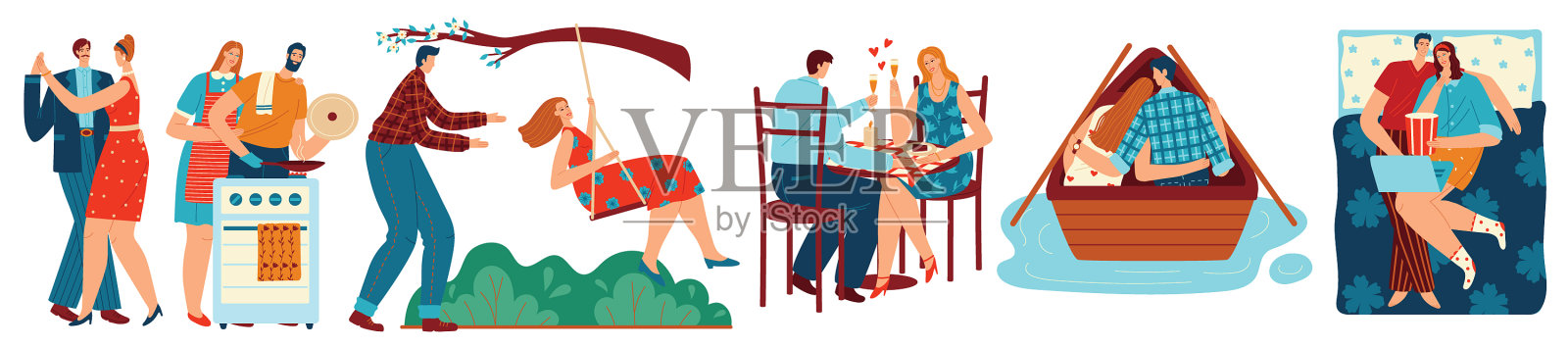 卡通片里的情侣插画图片素材