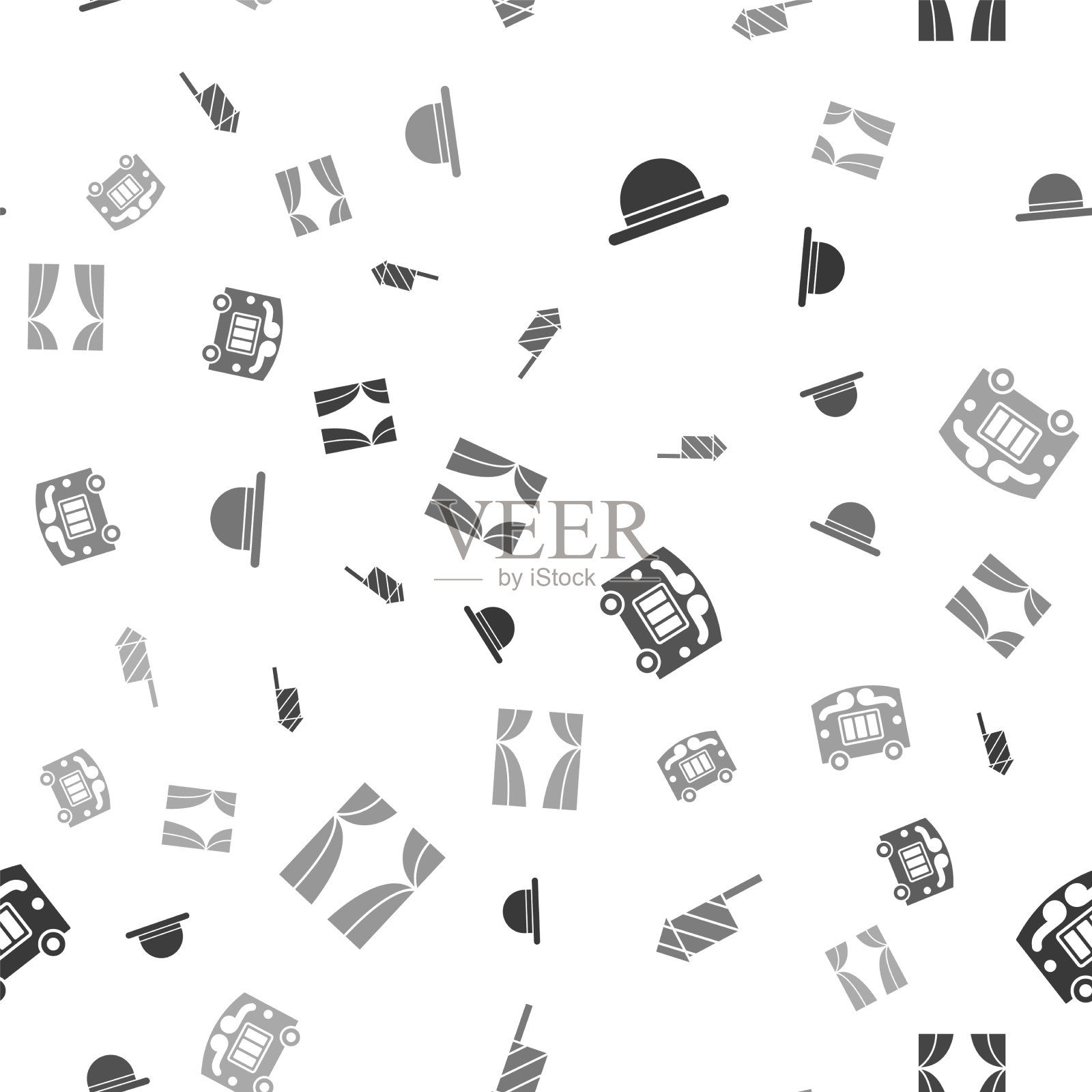 放小丑帽烟花火箭马戏团马车和图标素材