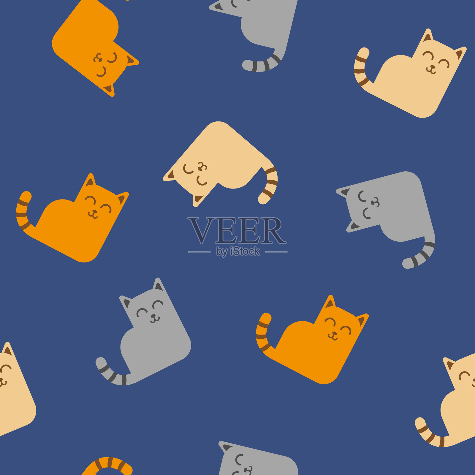 猫图案在深蓝色的背景插画图片素材