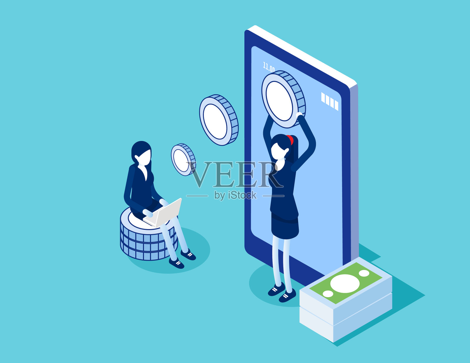 发送和接收智能手机的钱插画图片素材