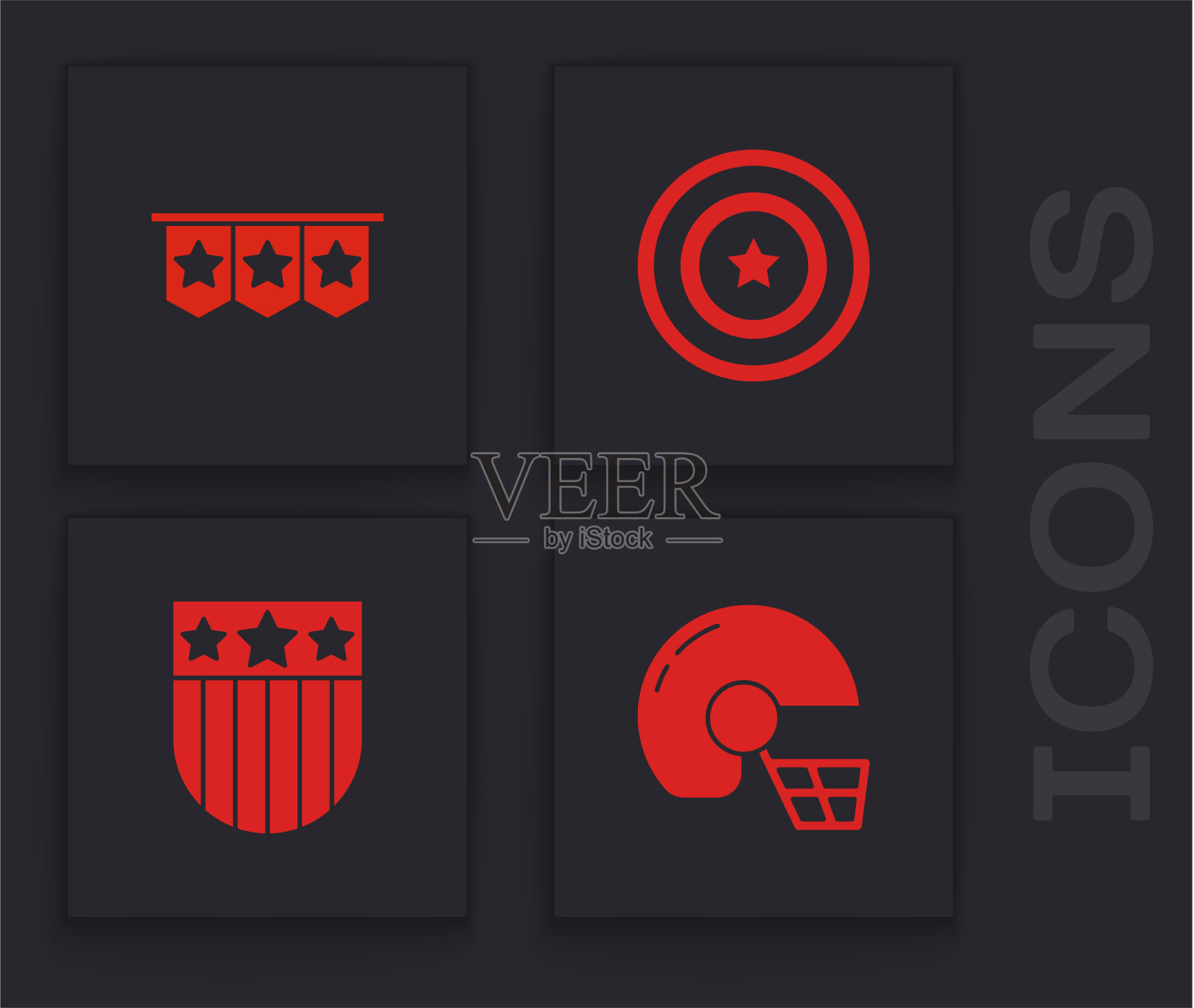 设置美式橄榄球头盔狂欢节花环图标素材