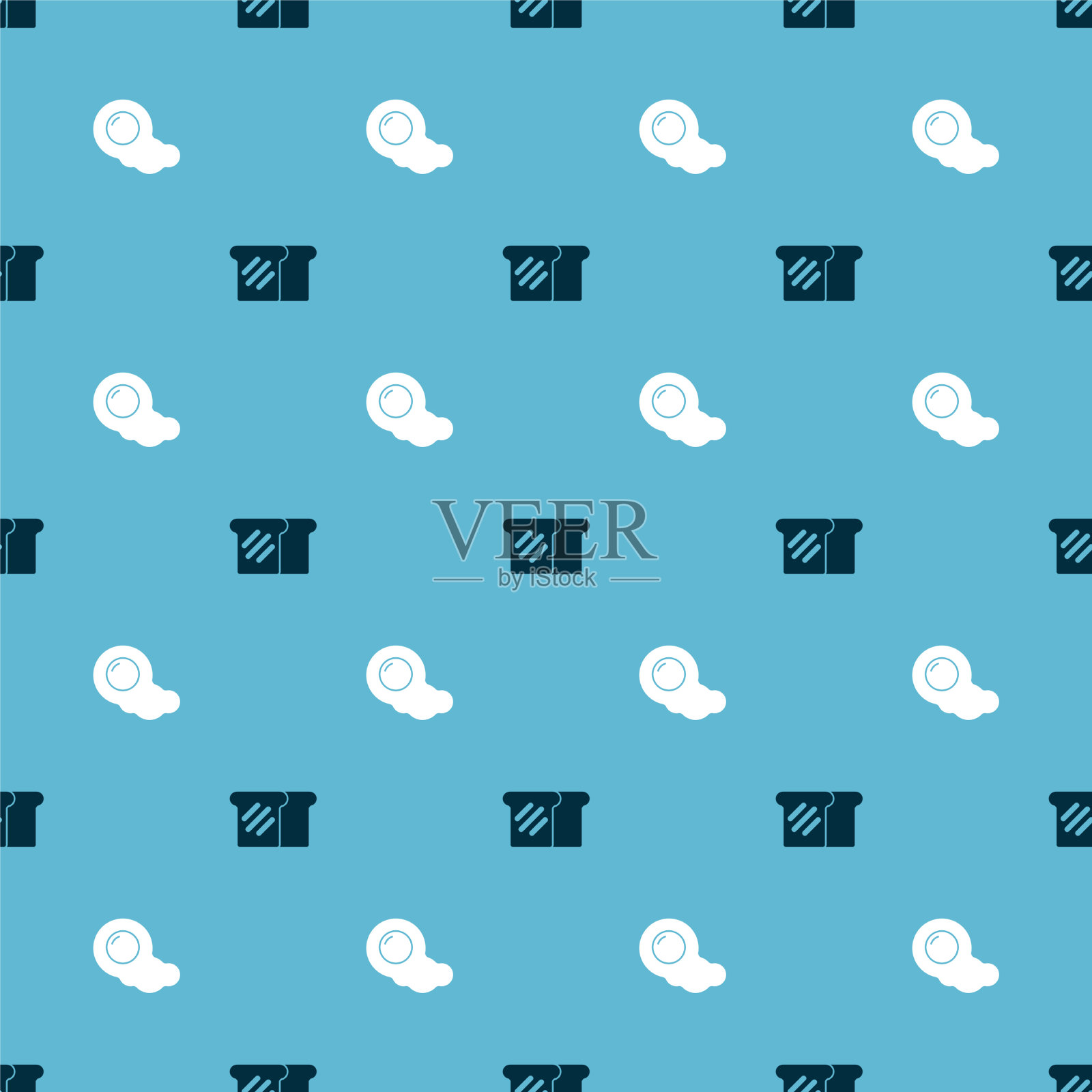 把吐司面包和炒鸡蛋放在无缝的图标素材