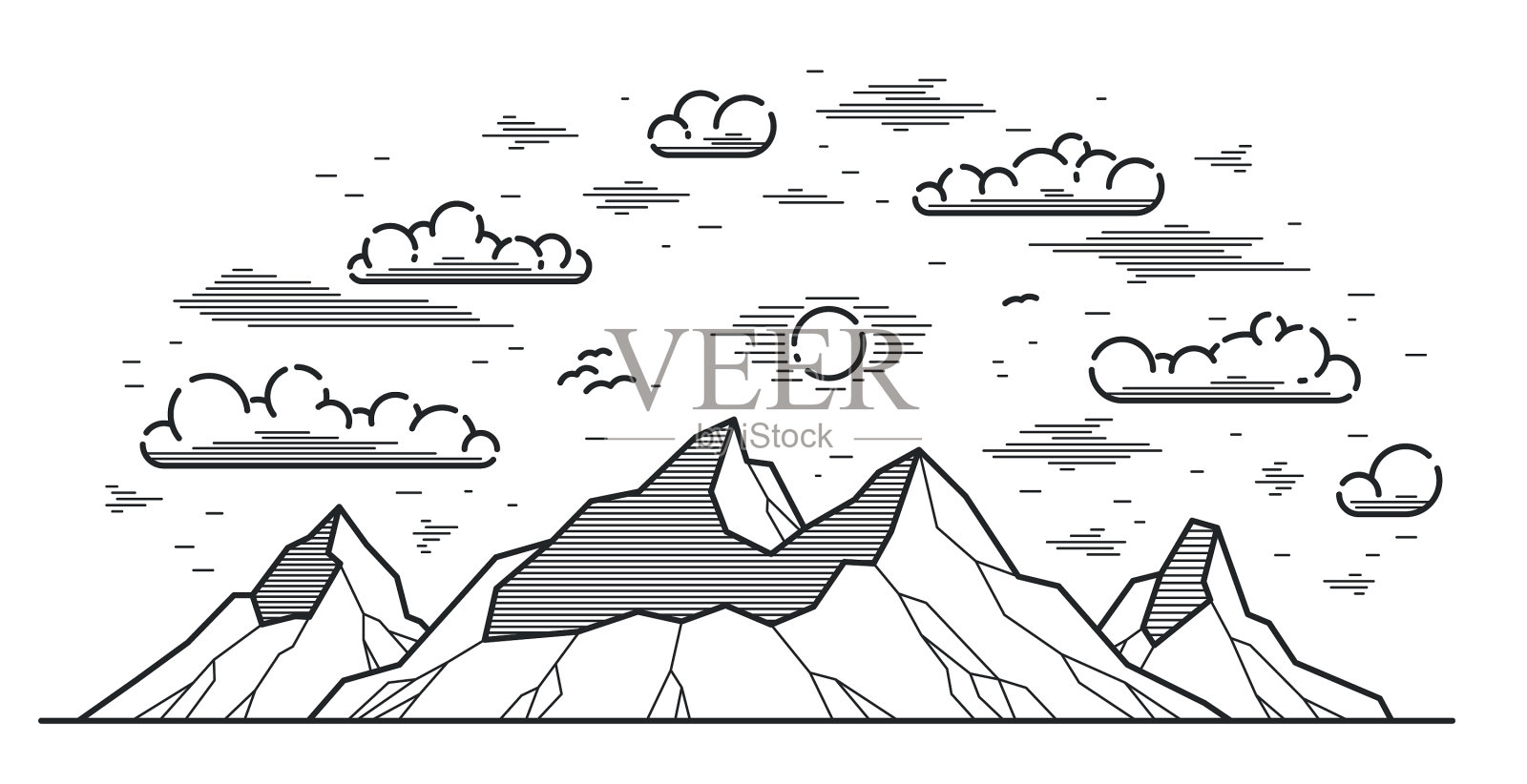 山脉线形孤立在白线艺术上插画图片素材