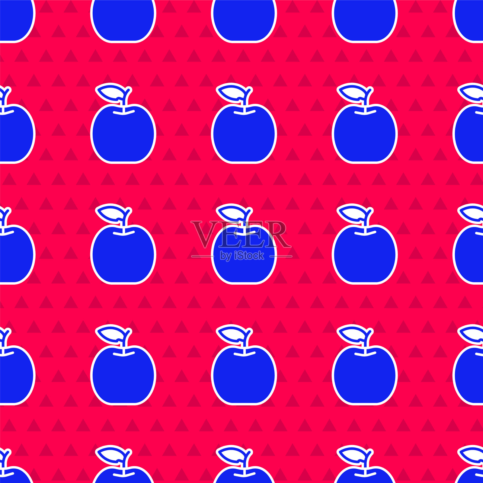 蓝色苹果图标孤立无缝模式上的红色插画图片素材
