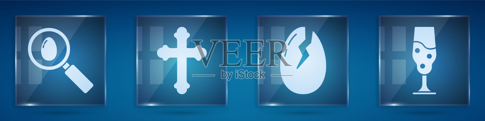 Set search and Christian cross破碎彩蛋和复活节十字架图标素材